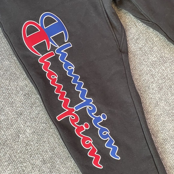Champion Sweatpants Mens Small Reverse Weave Joggers Black Spellout Logo P1 - Picture 3 of 11